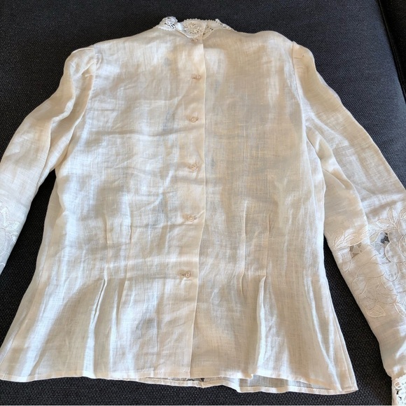 VINTAGE ivory linen lace Coquette Romantic blouse S - Picture 4 of 10